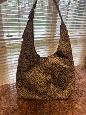 Anthropologie Leopard Print Shoulder Hobo Bag - Tan and Brown